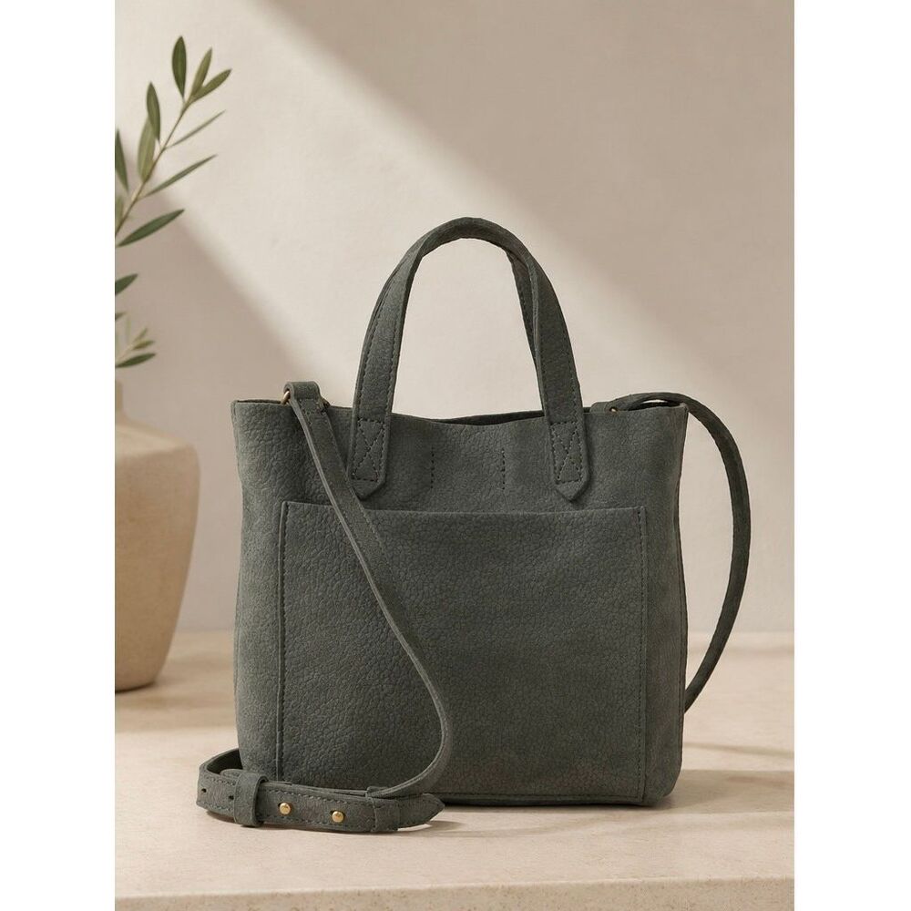 Madewell Pebbled Suede Leather Crossbody Tote Bag dusty blue Minimalist Carryall